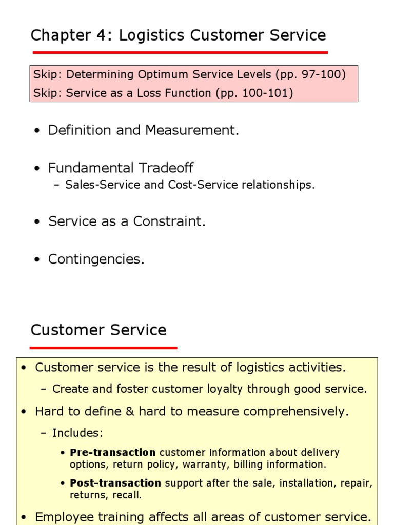 Chapter 4 Logistics Customer Service Definition and Measurement