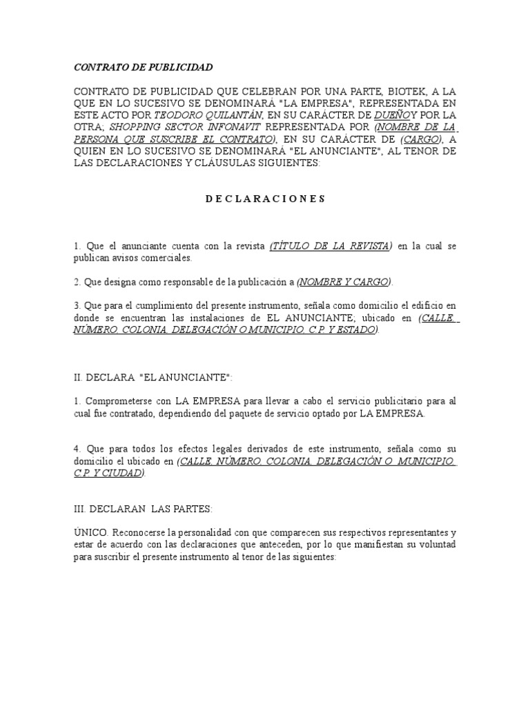 Contratos simples de publicidad