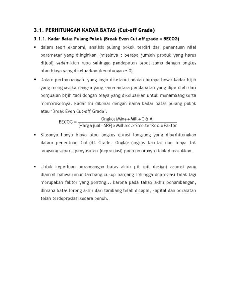 Perhitungan Cut-off Grade dalam Pertambangan | PDF