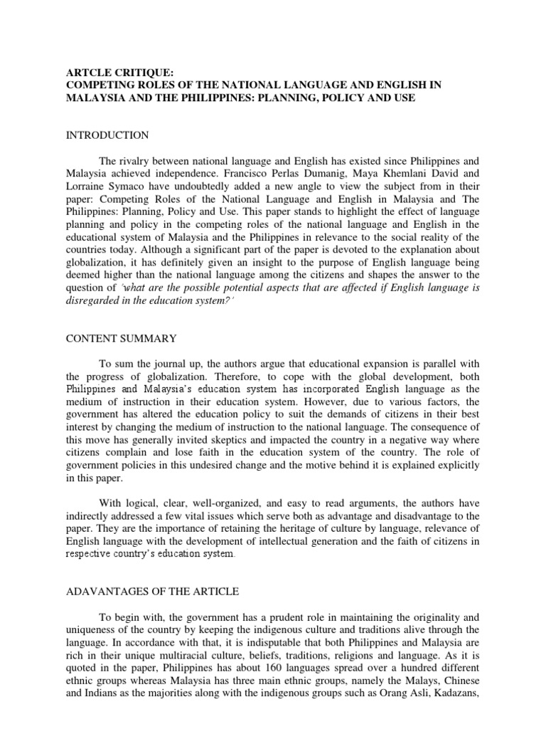 Language Rivalry in Malaysia and Philippines | PDF | Malaysia ...