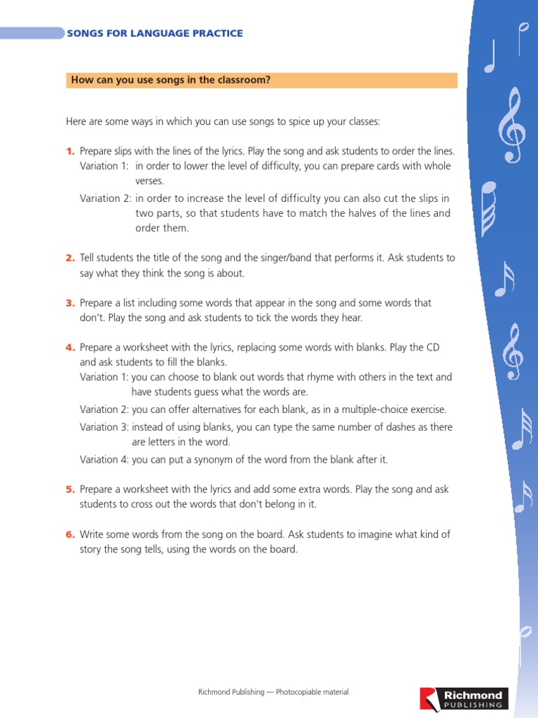Teaching English Through Songs | PDF