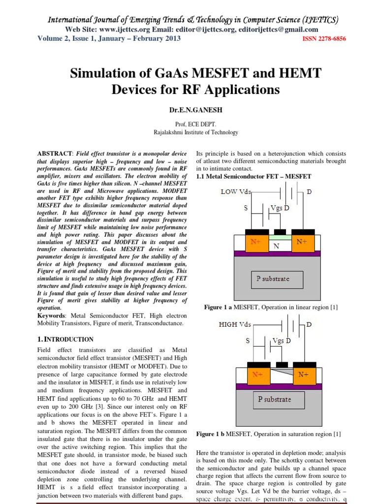 Simulation of GaAs MESFET and HEMT Devices For RF Applications PDF
