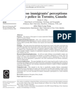 Chinese Immigrants' Perceptions of The Police in Toronto Canada Research Paper by Doris C Chu and John Huey Long Song