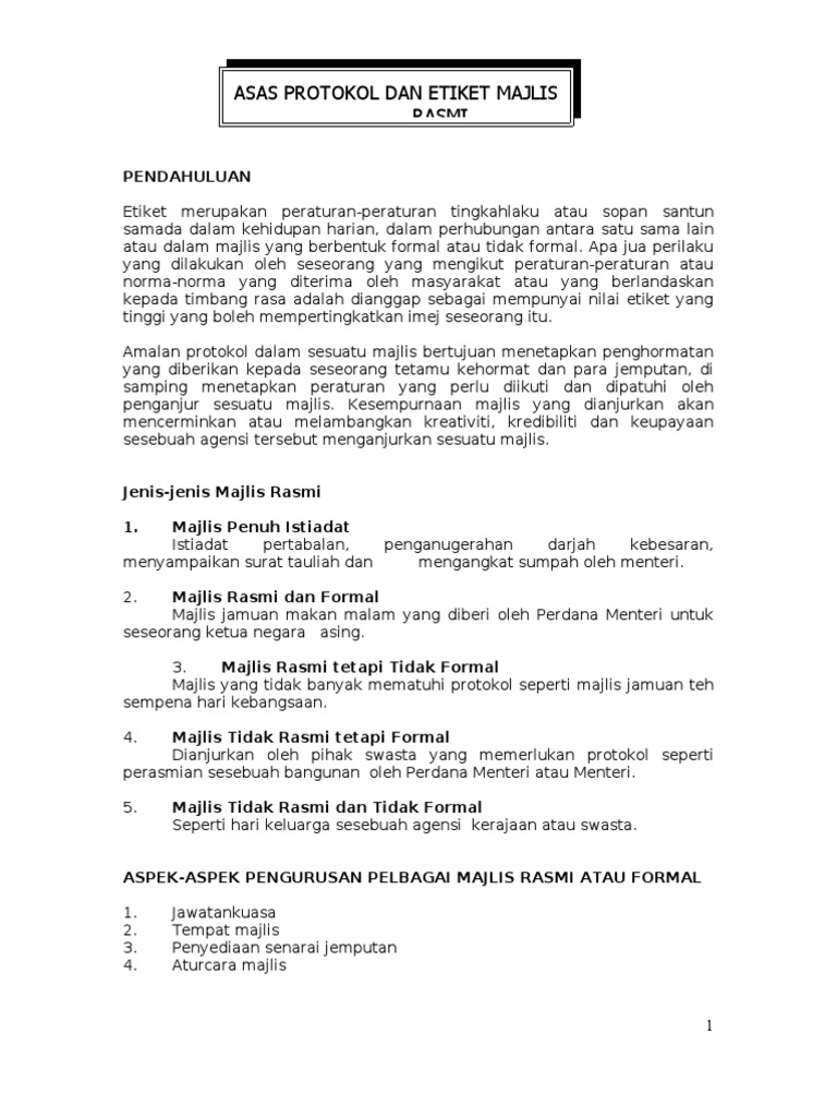 Etika Majlis Rasmi Pdf