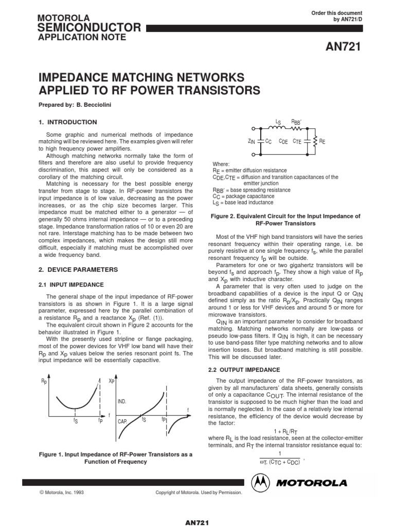 An721 Impedance Matching Networks Applied To RF Power Transistors