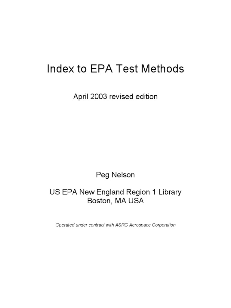 US EPA Test Methods Index Particulates Flow Measurement