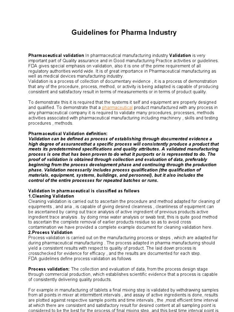 Guidelines for Pharma Industry Verification And Validation Quality