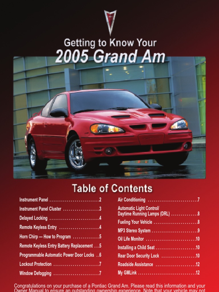 2005 Pontiac Grand Am Getknow Compact Disc Headlamp