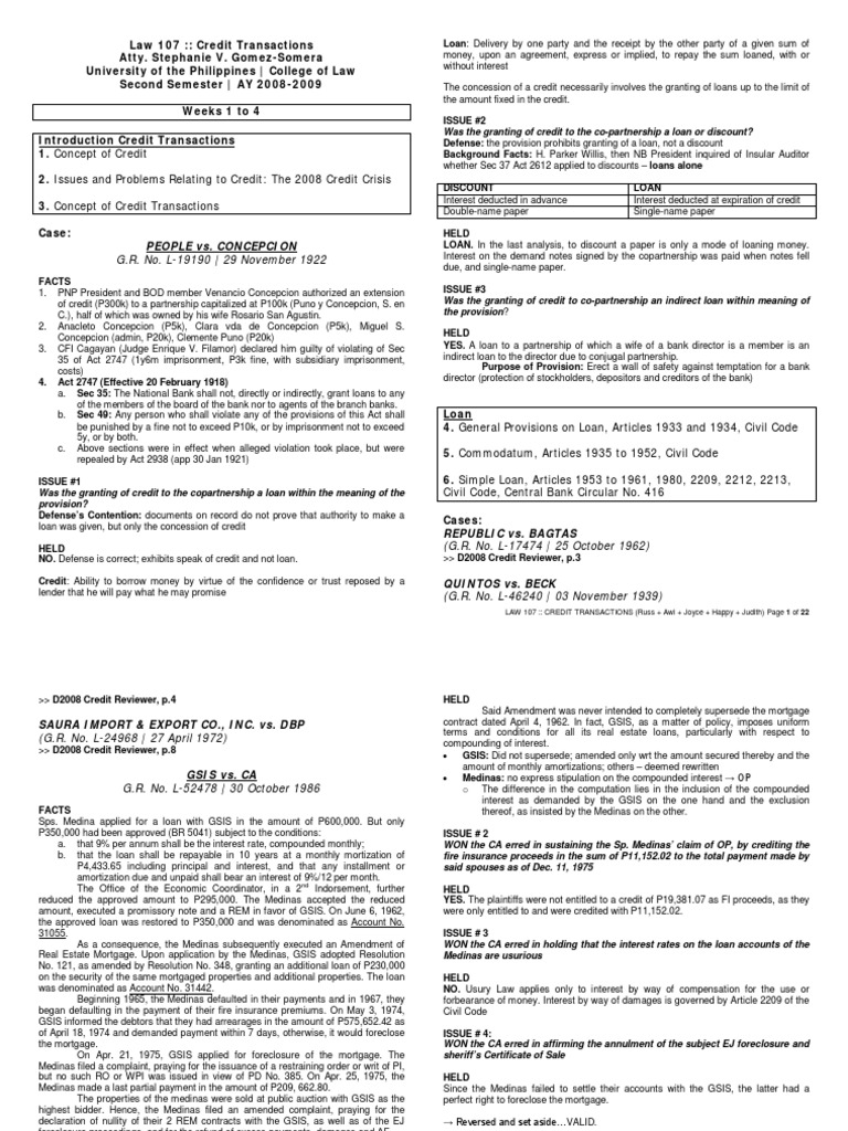 Law+107 Credit Reviewer Digests | PDF | Guarantee | Loans