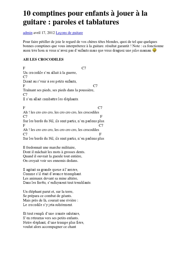 25 Comptines à La Guitare Pdf Gratuit 10 Comptines Pour Enfants À Jouer À La Guitare | PDF | Loisirs |  Divertissement (Général)