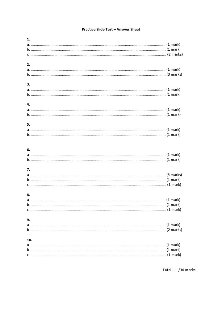 Practice Slide Test Answer Sheet | PDF