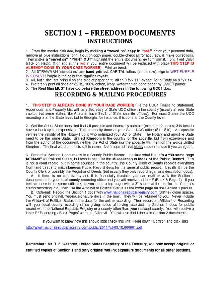 Section 1 Freedom Doc Instructions | Notary Public | Government Information