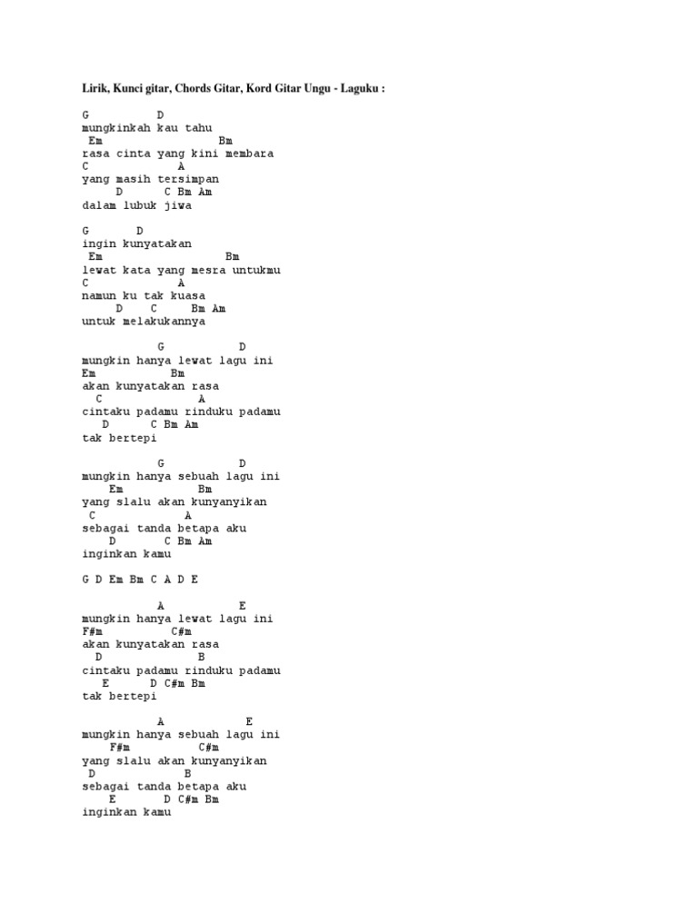 Lirik Dan Chord Ungu Laguku