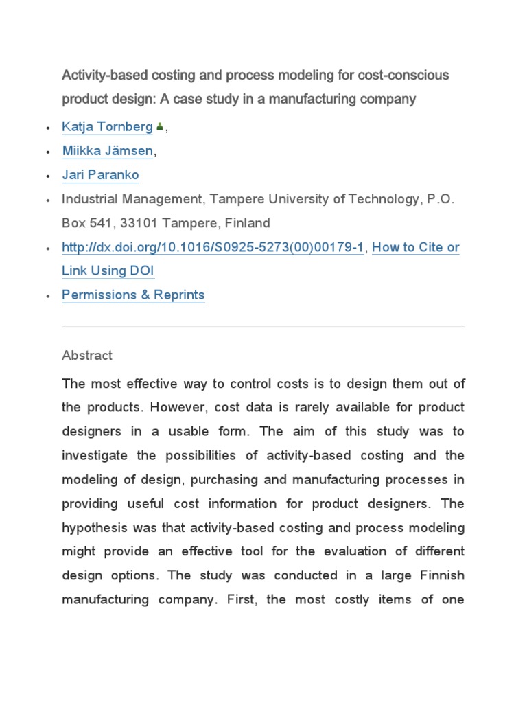 Case Study Of Costs Concept Pdf Business Process Conceptual Model