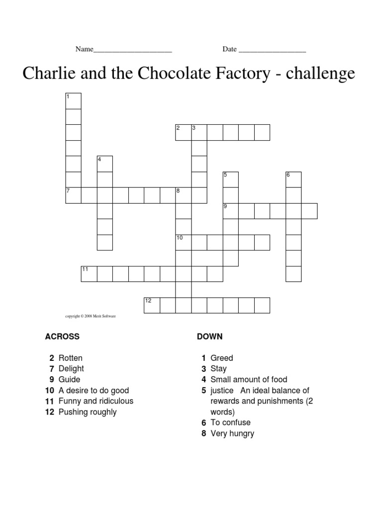 Charlie and The Chocolate Factory CrossWord Challenge PDF