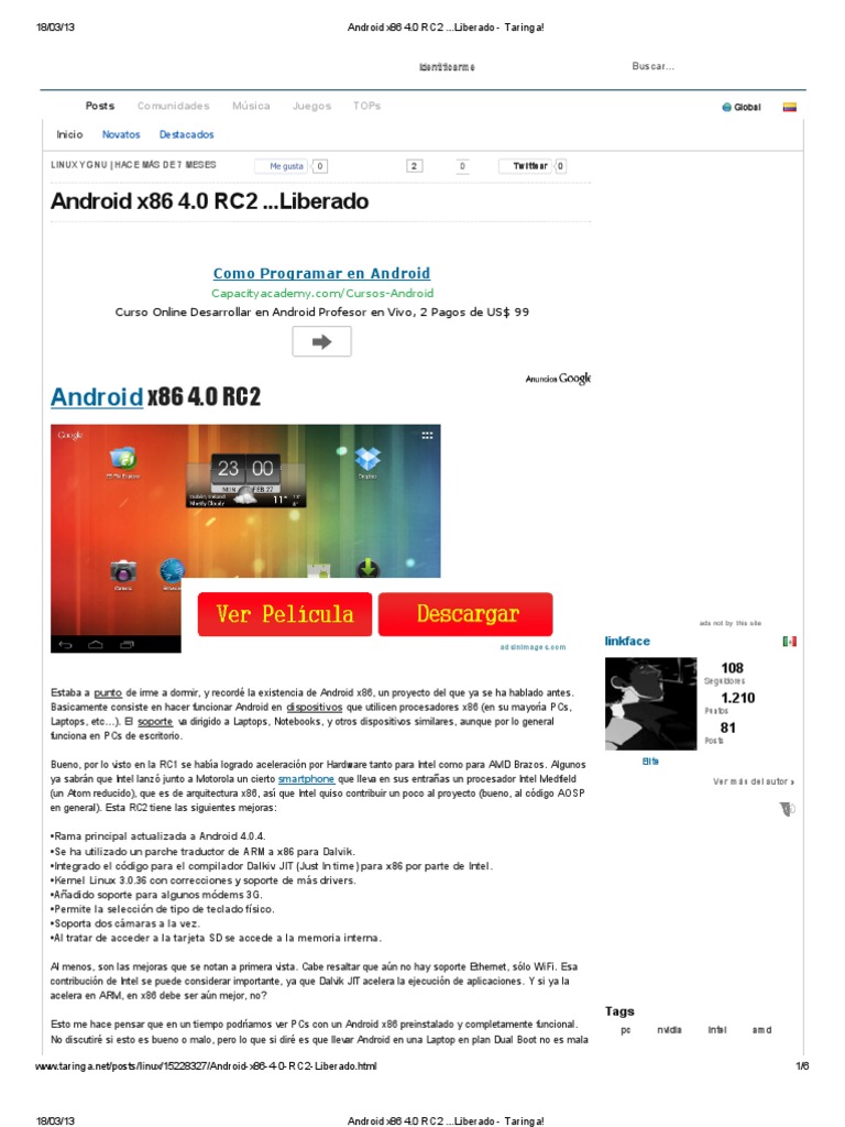 Android x86 4.0 RC2 .. | Descargar gratis PDF | Android (sistema ...