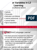 Learner Variables in L2 Learning: - Cognitive and Affective Factors