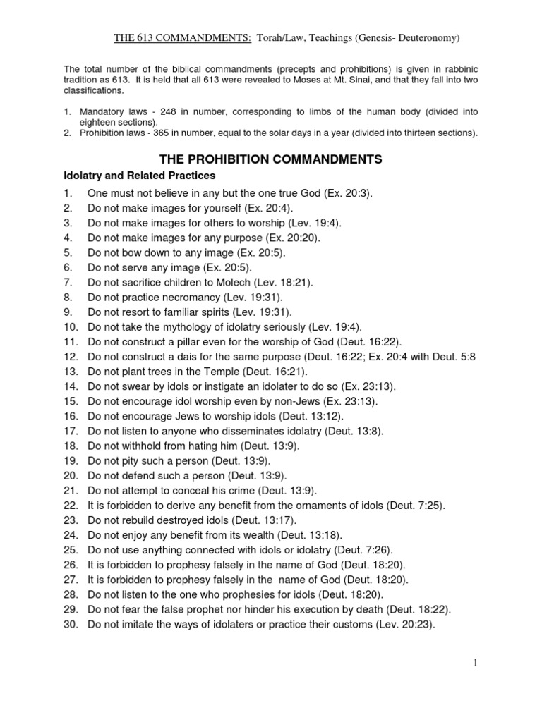 613 commandments the prohibition commandments pdf mitzvah idolatry