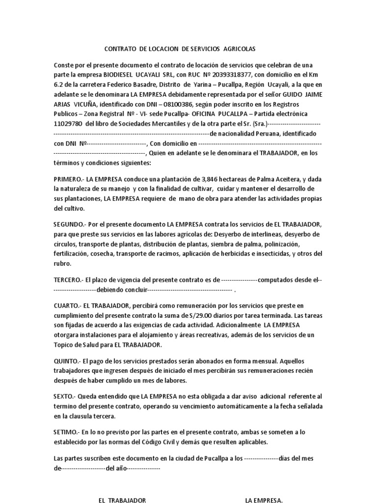 Contrato de Locacion de Servicios Agricolas | PDF | Agricultura | Negocios  (general)