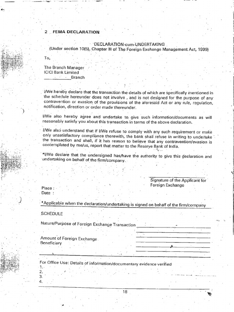 Fema Declaration For Inward Remmittance
