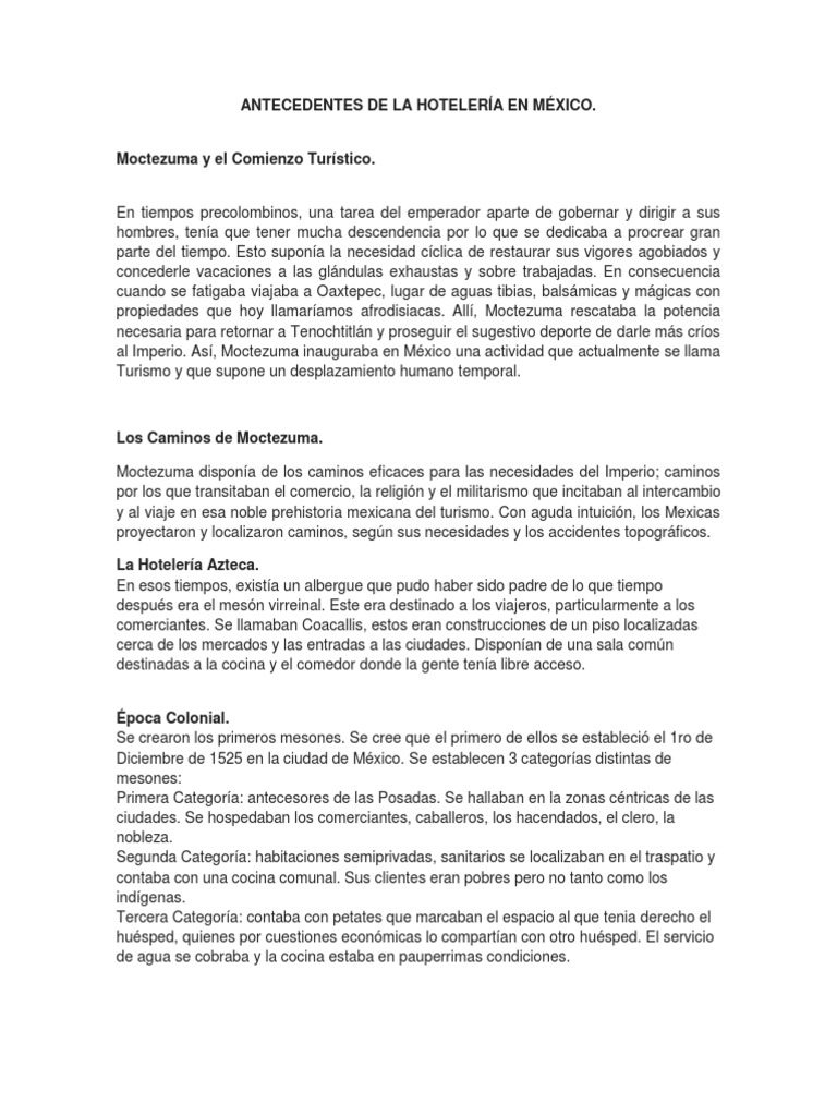 ANTECEDENTES DE LA HOTELERÍA EN MÉXICO Hotel México