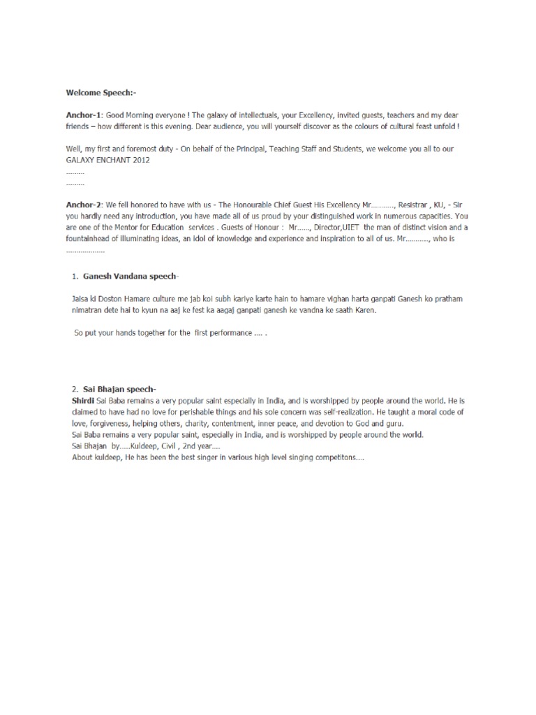 Anchoring Script for a Cultural Event