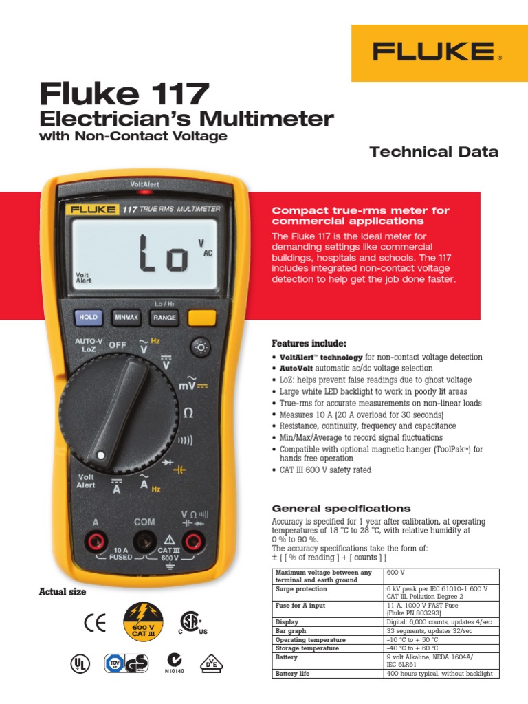 Fluke 117 Multimeter Technical PDF | PDF | Quantity Electrical Engineering