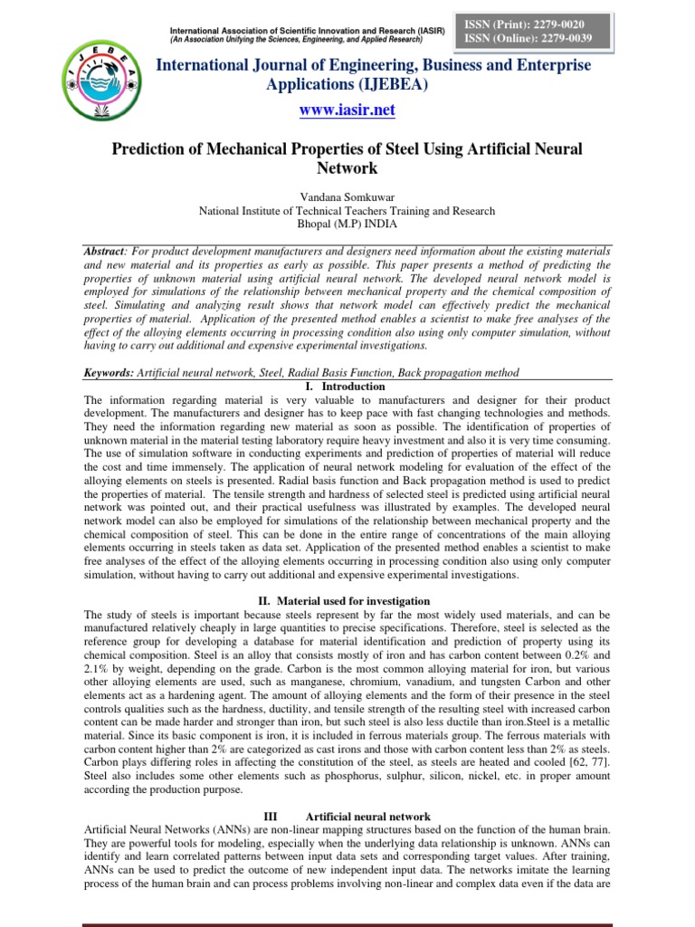 Prediction of Mechanical Properties of Steel Using Artificial Neural ...