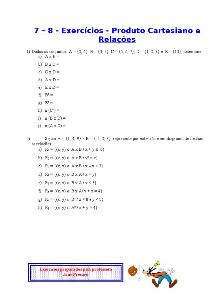 7 8 Exercicios Produto Cartesiano E Relacao 1