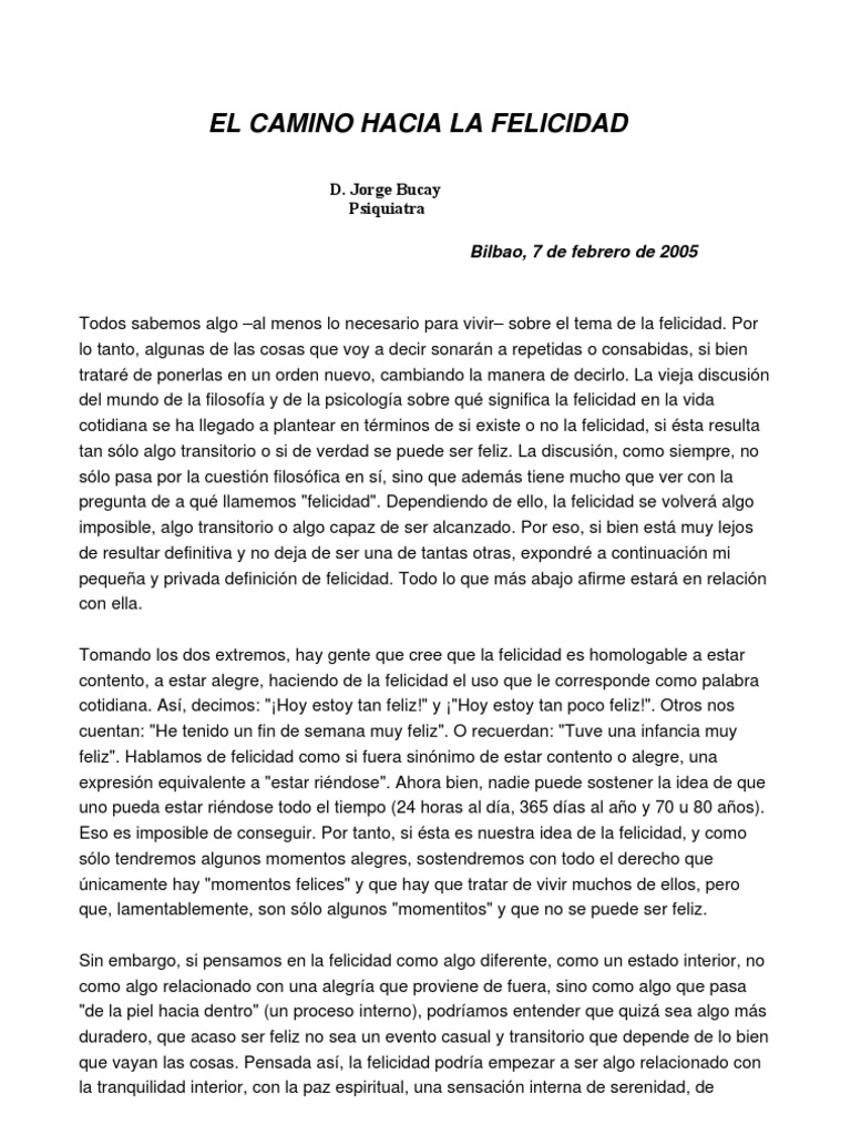 El camino hacia la felicidad según Bucay | PDF | Estilo de vida