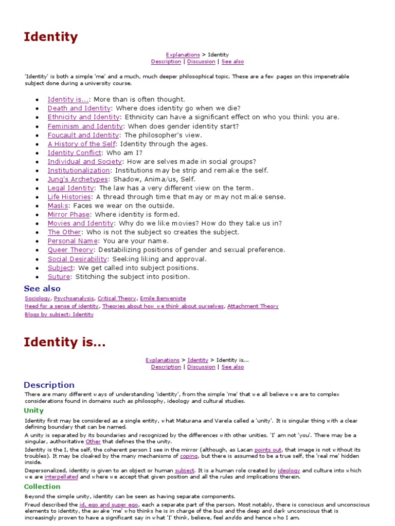 Identity | PDF | Shadow (Psychology) | Identity (Social Science)