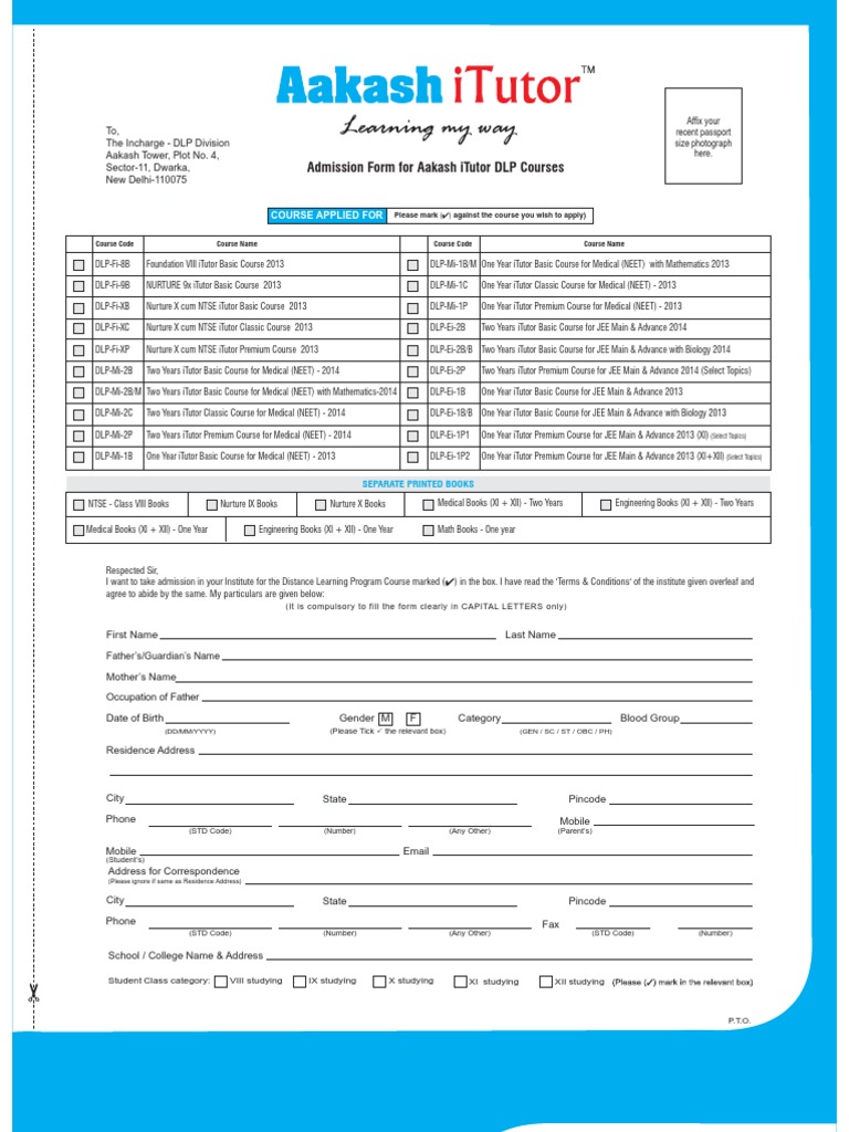 Aakash Itutor Admission Form | Arbitral Tribunal | Government