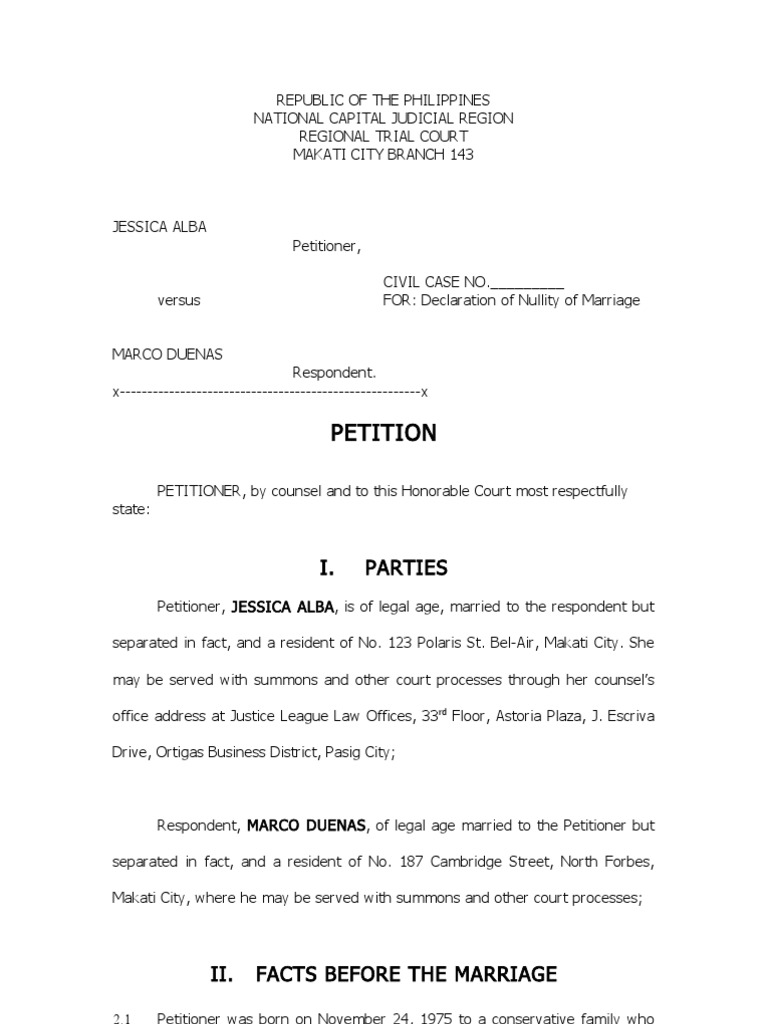 Petition For Annulment PDF Marriage Social Institutions