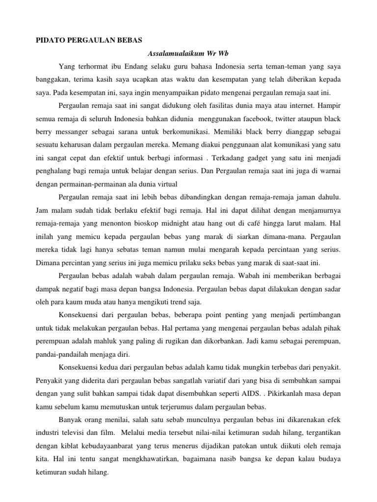 Teks Pidato Tentang Pergaulan Bebas Remaja Terbaru