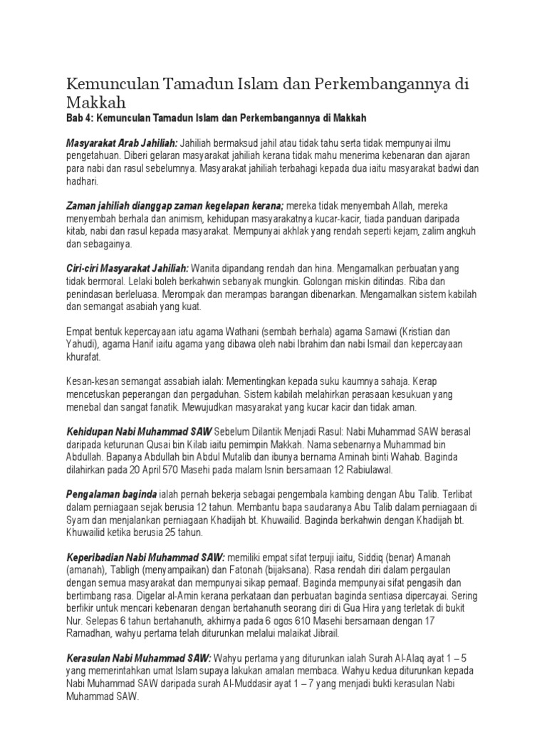 Kemunculan Tamadun Islam Dan Perkembangannya Di Makkah Pdf