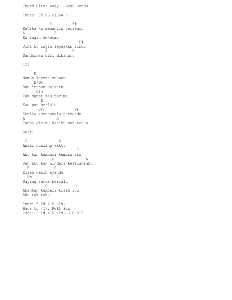 Chord Gitar Lagu Sendu Audy | PDF | Puisi
