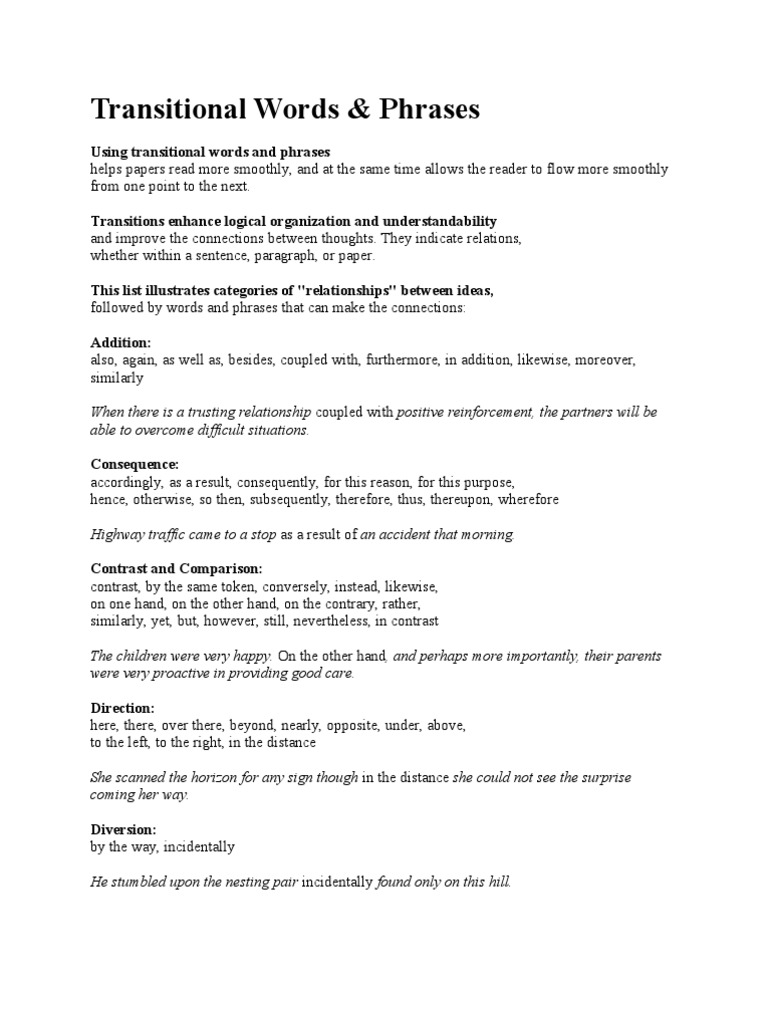 Transition words examples image