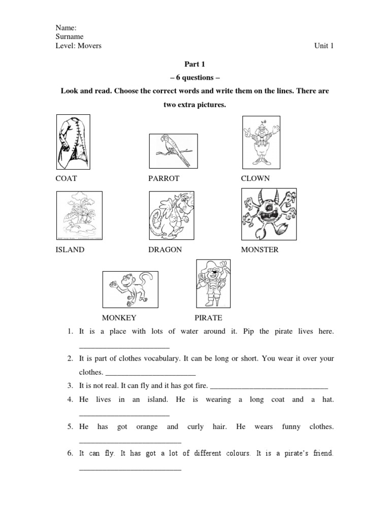 Movers Unit 1 Practice Questions | PDF | Leisure