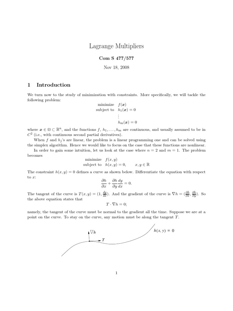 Lagrange Multipliers Summary | PDF