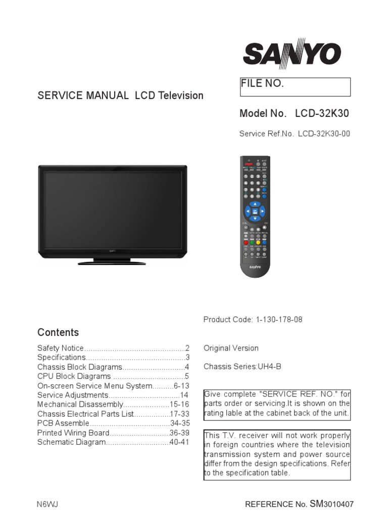 Sanyo Lcd32k30 Chassis Uh4b Media Formats High Definition Television