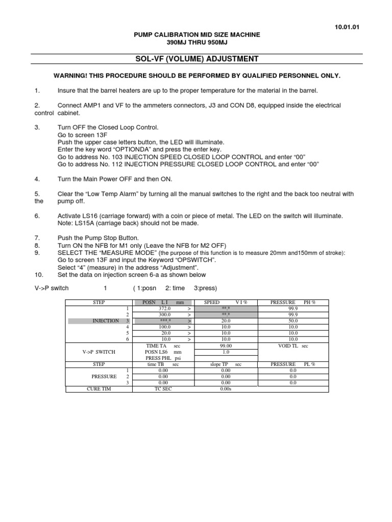 101 Pump Calibration 390MJ 950MJ PDF PDF Calibration Pump