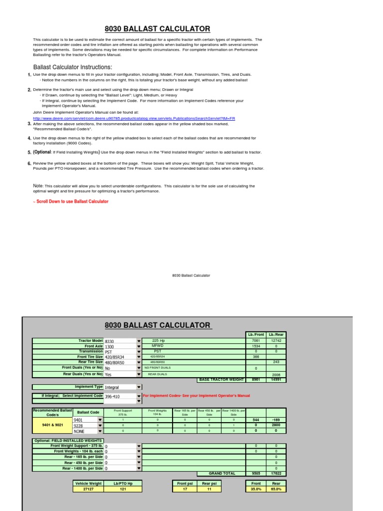 8030 Series Wheel Tractors Ballast Calc Tractor Tire