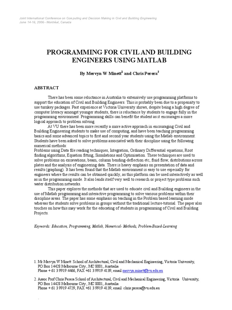 Programming For Civil and Building Engineers Using Matlab | PDF ...