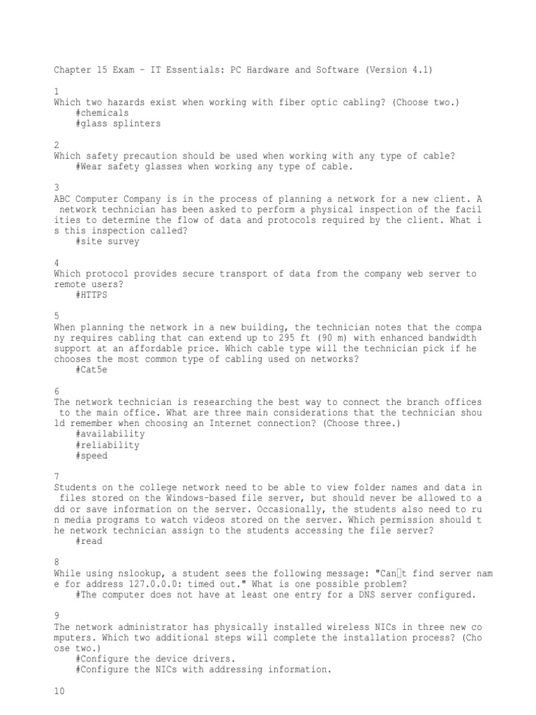 Chapter 15 Exam IT Essentials PC Hardware and Software Version 4 1 ...