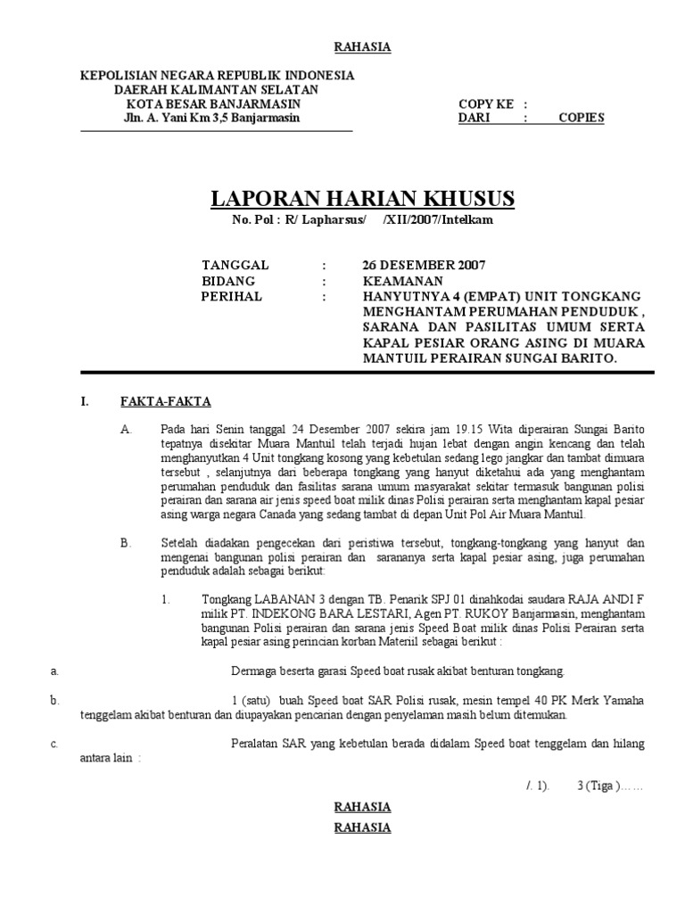 Contoh Laporan Intelijen Guru Paud