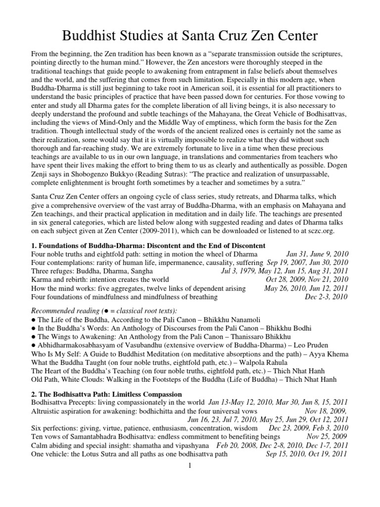 Buddhist Studies at Santa Cruz Zen Center | PDF