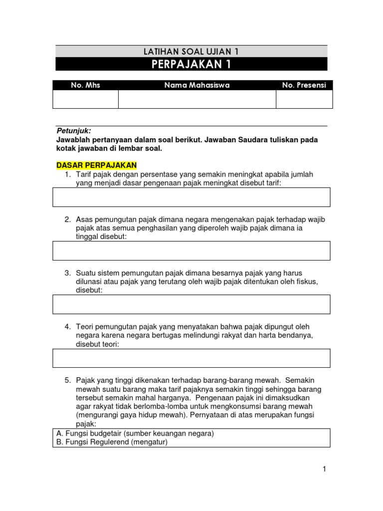 Latihan Ujian 1 Perpajakan Soal