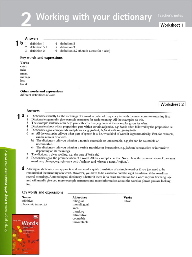 Working With Your Dictionary: Worksheet 1 | PDF | Career & Growth ...
