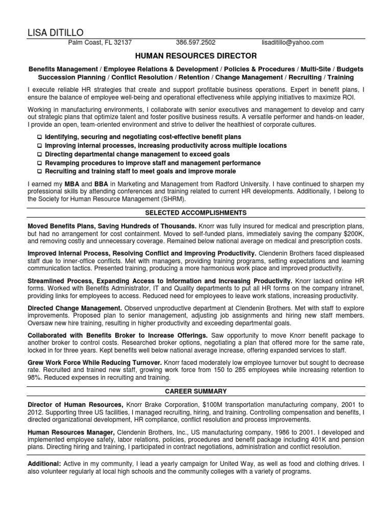 Human Resources Director Profile | PDF | Turnover (Employment) | Human ...