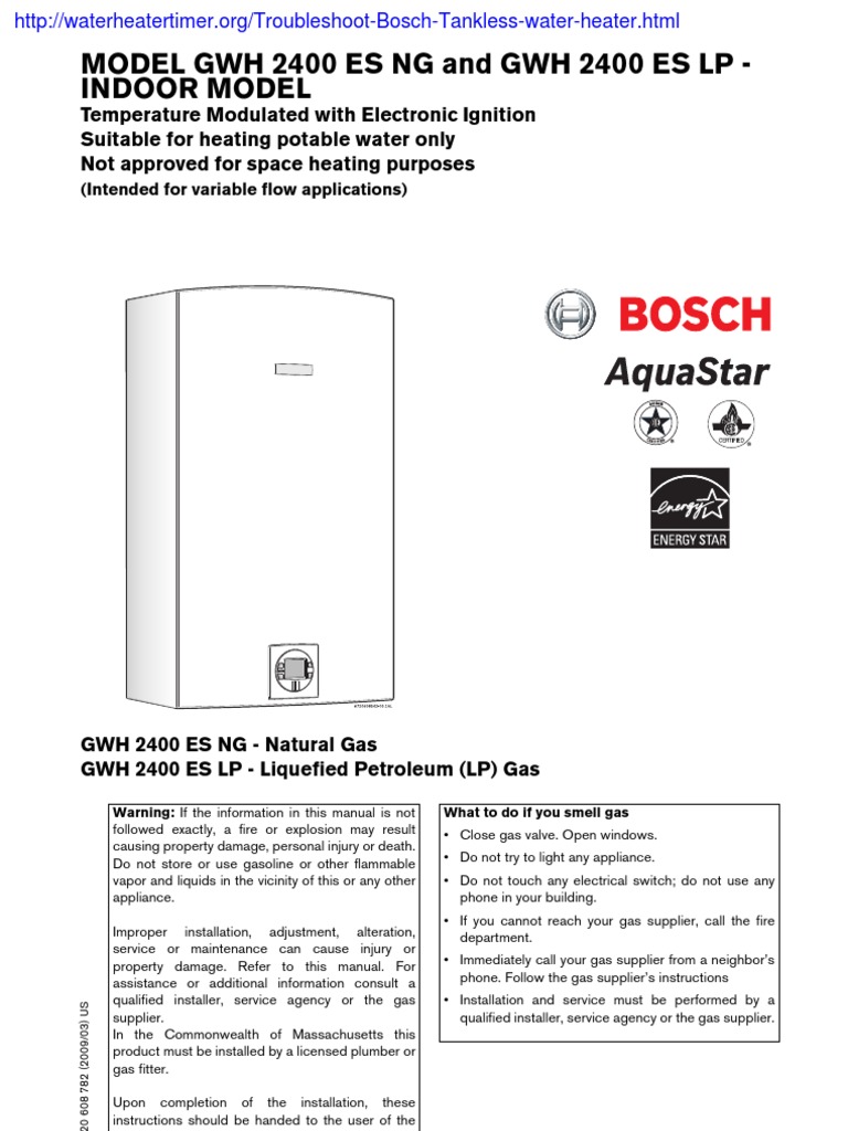 Bosch GWH 2400ES NG LP Indoor | PDF | Water Heating | Hvac